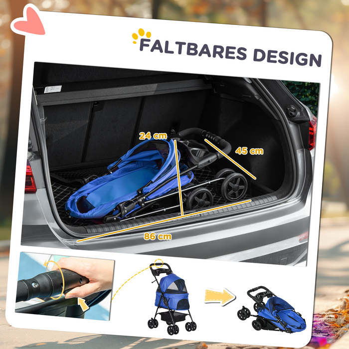 PawHut Dog Stroller Dog Buggy з функцією складання Коляска для маленьких собак і кішок Коляска для домашніх тварин Cat Buggy Oxford Blue 67 x 45 x 96 см | Аосом