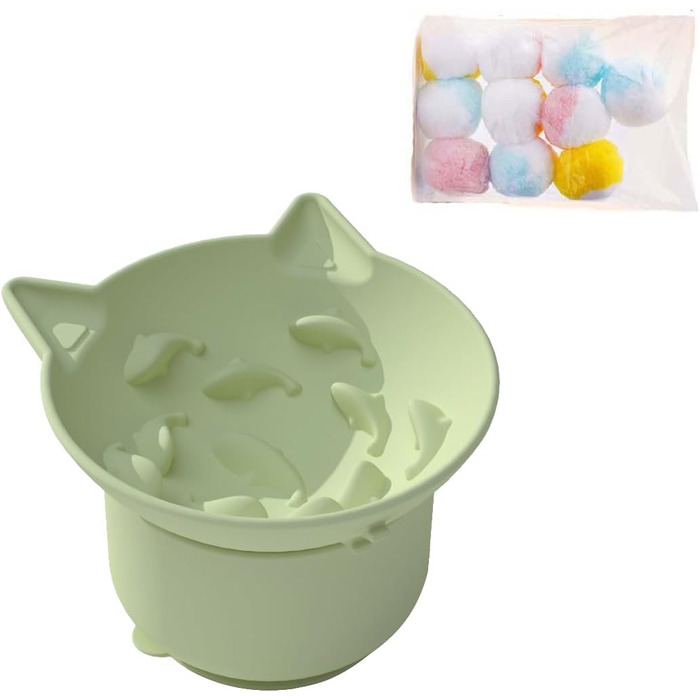 Набір мисок для котів Suyoku: повільне годування, проти блювоти, з підставкою, зелений