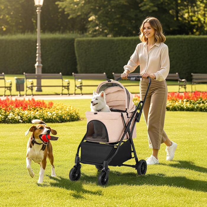 Візок для собак та котів MAMIZO, складаний, до 20 кг, рожевий