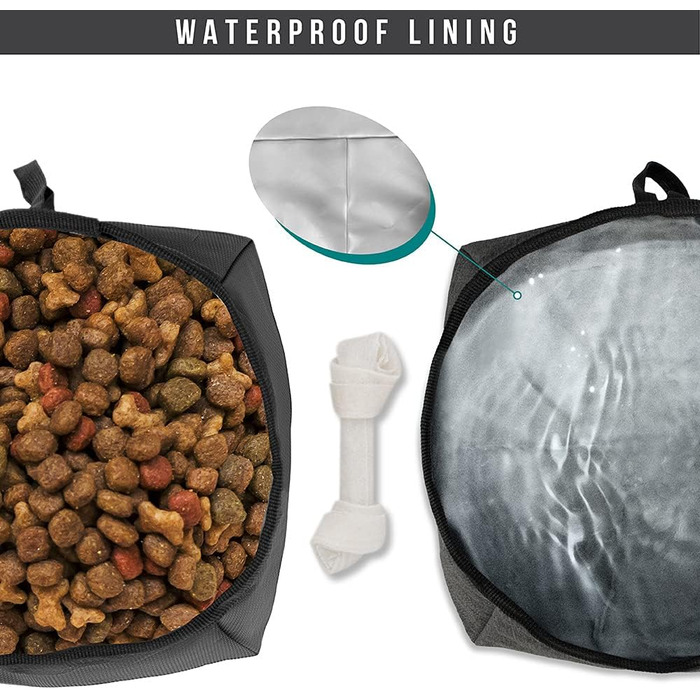 Сумка для корму для собак PetAmi | Сумка-переноска для сухого корму з розкладним набором мисок для води | Контейнер для корму для домашніх тварин для подорожей, кемпінгу, походів, аксесуари (чорний, сірий) Food Bag & Collapsible Bowls Чорний