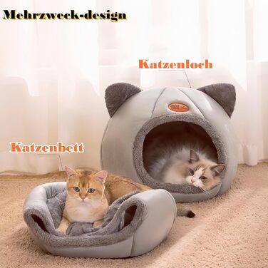 Кігтеточка-будиночок для котів, тепла та м'яка печера-ліжко для кошенят та дорослих котів (сірий, L)