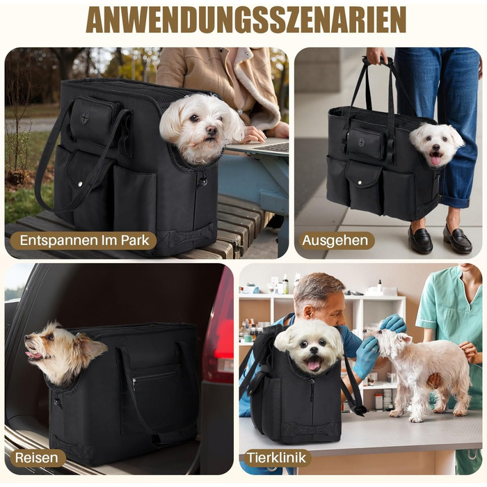 Сумка-переноска для собак SlowTon - для маленьких собак та кошенят до 5.5 кг, чорна, з сумкою та безпечною лінією