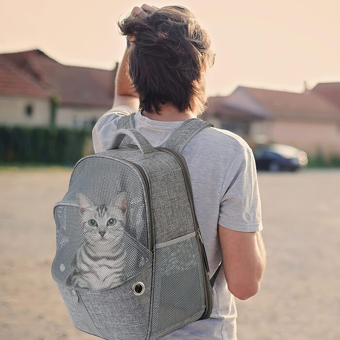 Рюкзак-переноска для тварин Galatée, розширюваний, для котів та маленьких собак (зелений/сірий)