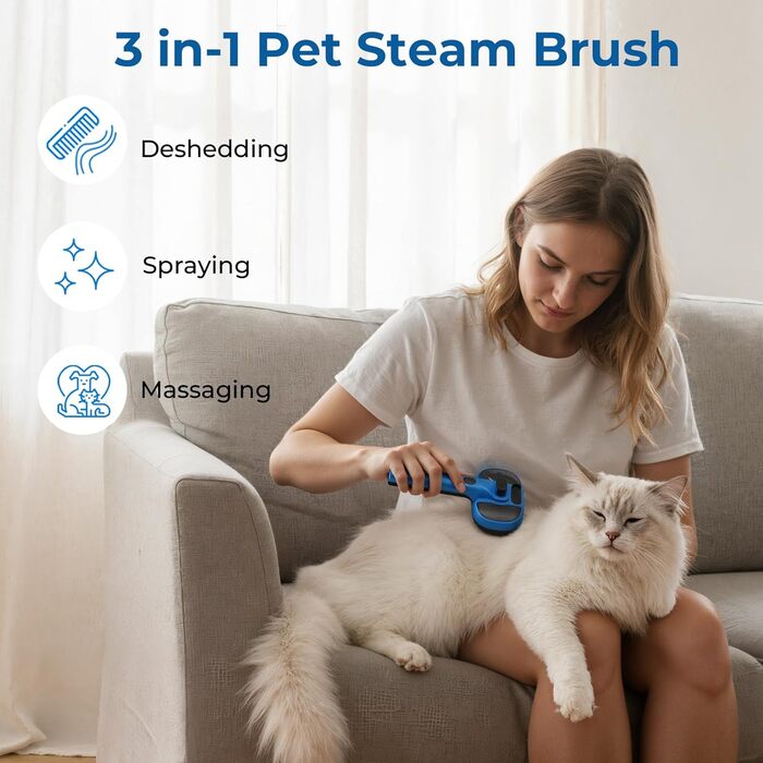 Побутова щітка для котів Pecute з парою та спреєм, багатофункціональна, для масажу та догляду за довгошерстими тваринами (блакитна)