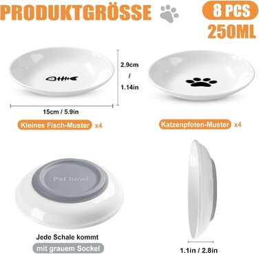 Набір мисок для котів з кераміки (8 шт.) з антиковзким дном, проти втоми вусів, широкі та плоскі миски для кошенят, котів та дрібних тварин