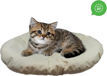 М'який лежак для собак та котів овальної форми, 80 x 58 см, бежевий колір. Лежанка для тварин, килимок, матрац для собак та котів. Можливість прання. Ідеально для переносних кліток та лежанок.