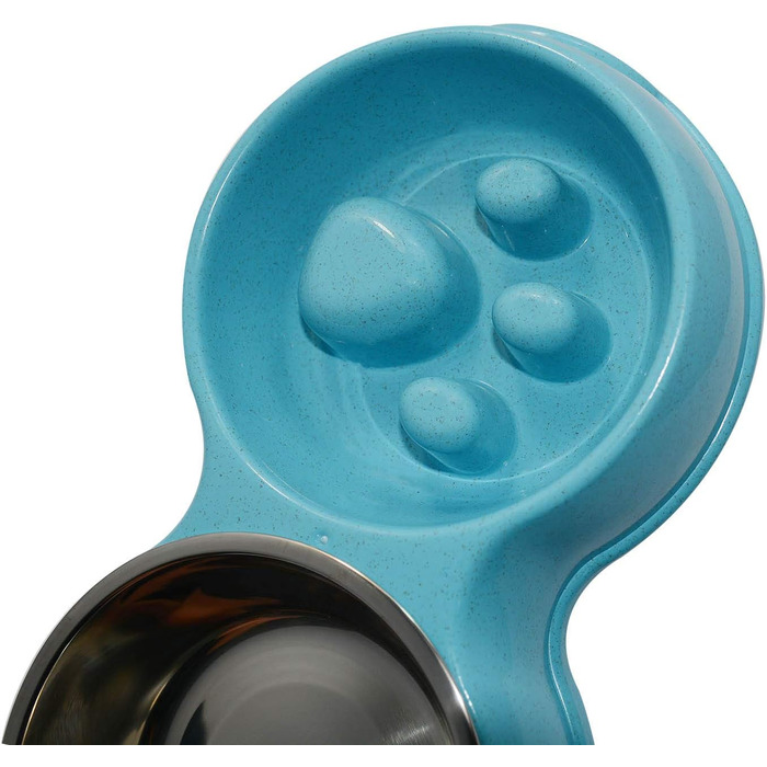 Миска для собак Frenchie Fress, нержавіюча сталь, інтерактивна, для повільного годування, екологічна, біла (блакитна)