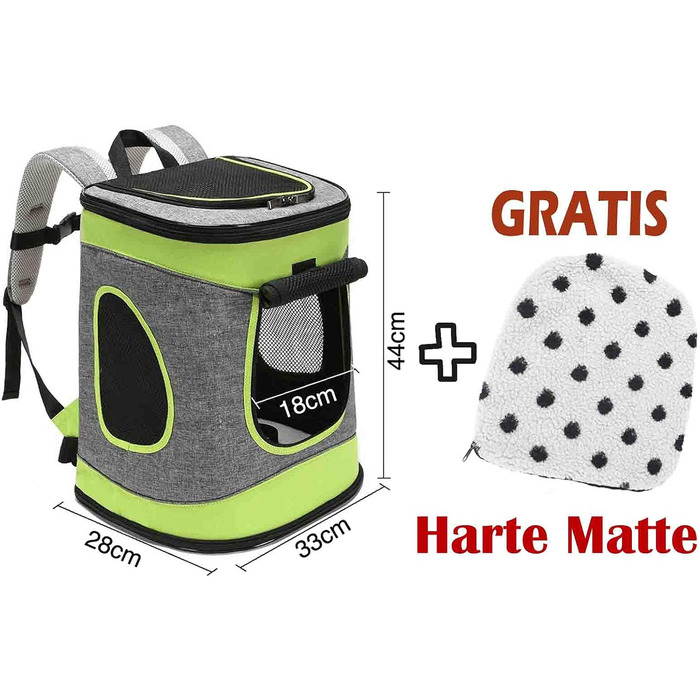 Складана переносна переносна коробка для собак та котів. Транспортна сумка для авто та авіаперельотів. Рюкзак для тварин, сірий та техно-зелений.