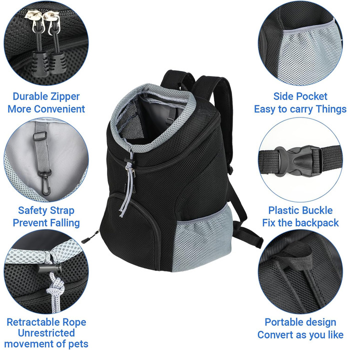 Рюкзак для тварин 3-7 кг - регульований, дихаючий, з передньою кишенею для собак та котів - дизайн 