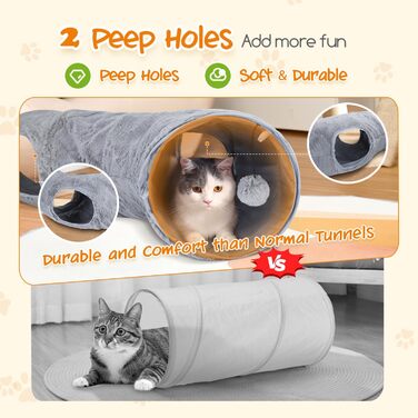 Туннель для котів Nobleza, 3-ходовий, розкладний, з іграшкою-м'ячиком, сірий (D25*L108cm)