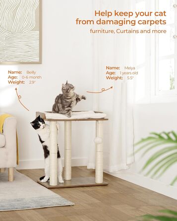 FourFurPets Когтеточка для котів, 56 см, 3 стовпи з сизалю, Greige