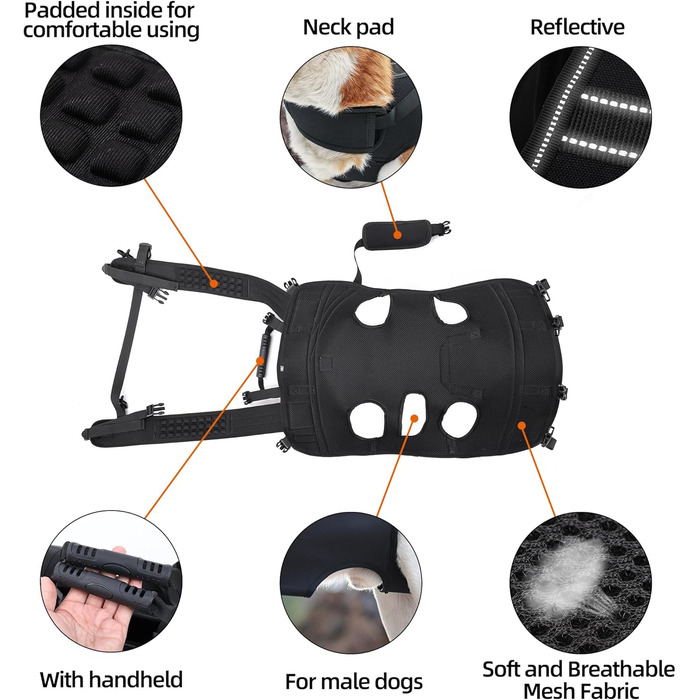 Сумка-переноска для собак, рюкзак для собак, підтримка лап, шлейка для собак, переноска для літніх собак, травми суглобів, артрит, підйом та спуск сходами, параліч, XXL (22,7–29,9 кг)