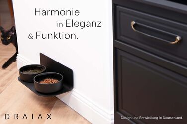 Керамічна підвищена миска DRAIAX ElegantFeed S для котів і малих собак, чорна, настінна, знімна, годівниця для корму і води