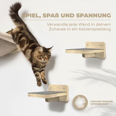 WOOWOOD® Комплект для лазіння котів - 5 частин, з масиву дерева - стіна для котів, драбина, гамак, крізьбард, меблі для котів