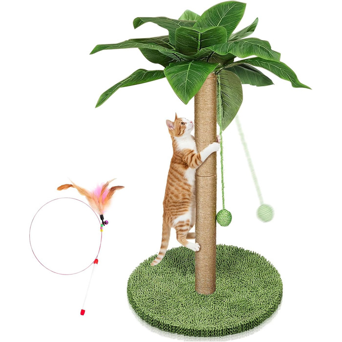 Котячий будиночок з дряпальною колоною Eukue, 80 см, білий/зелений, з платформою, мотузкою та стійкою основою