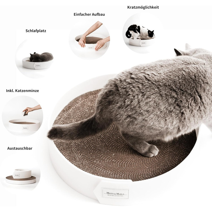 Котяче дряпальний борд Minty&Marla® з котячою м'ятою | Дряпальний борд для котів | Котяче ліжко-дряпалка | Білий