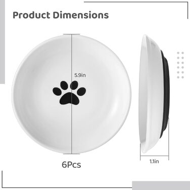 Керамічні миски для котів, 6 шт., без втоми вусів, широкі та плоскі миски з антиковзким силіконовим дном, годівниці для котів та собак, миски для води, діаметр 15 см, 6 шт.