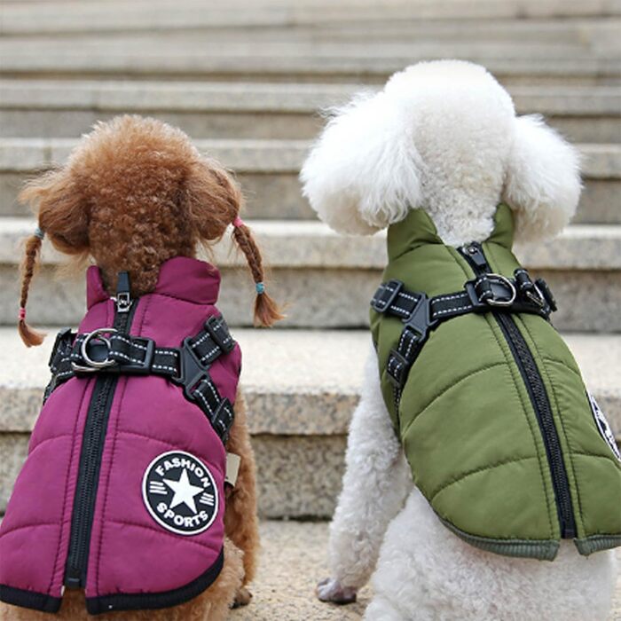Зимове обіднє намисто для собак, одяг для цуценят, жилет, одяг для собак, світловідбиваючий, водонепроникний, для маленьких та середніх собак (S, фіолетовий)
