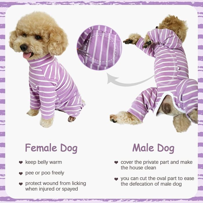 Піжама для собак після операції Kuoser, для собак після кастрації, післяопераційна піжама для собак, для малих та середніх собак та котів (M, фіолетовий)