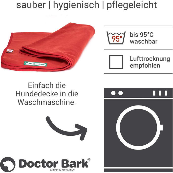 Doctor Bark М'яка флісова ковдра для собак, гігієнічна, пральна до 95°C, для дивана й лежака, 120x90 см, червона, Німеччина