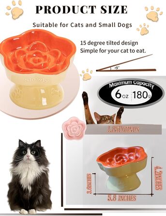 Миска для повільного годування домашніх тварин, керамічна, нахилена, для котів та маленьких собак, запобігає блювоті та удушенню (Рожева), (Оранжева/Захід сонця у вигляді зигзага)