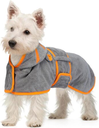 Рушник для собак OUOBOB з капюшоном, мікрофібра, для середніх собак, регульований пояс, Французький бульдог & Бостон-тер'єр, зелений (XS, сірий)