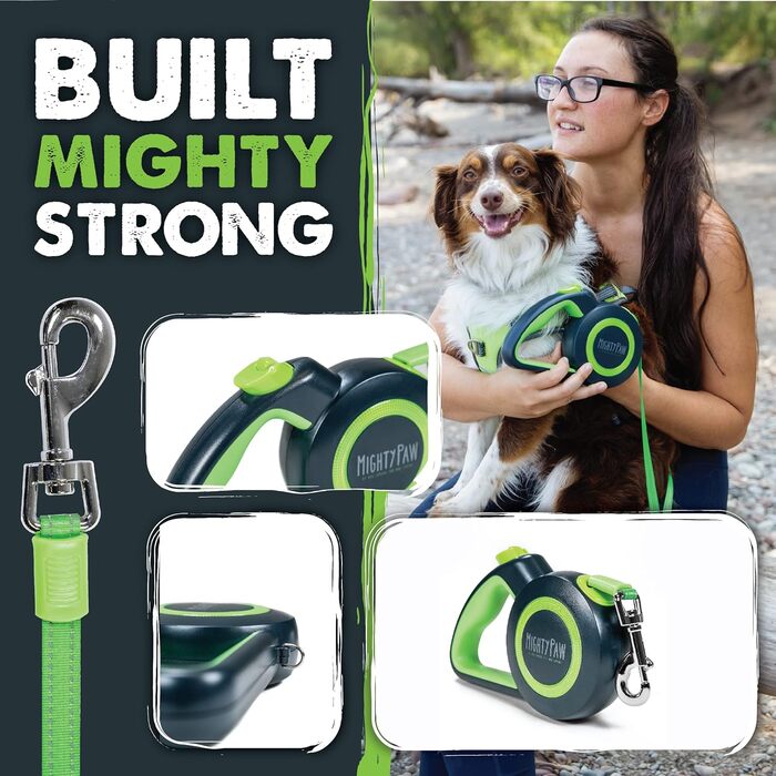 Рулетка-поводок Mighty Paw з вбудованим тримачем для пакетів, 40,6 см, для малих, середніх і великих собак, з липучкою для швидкого контролю