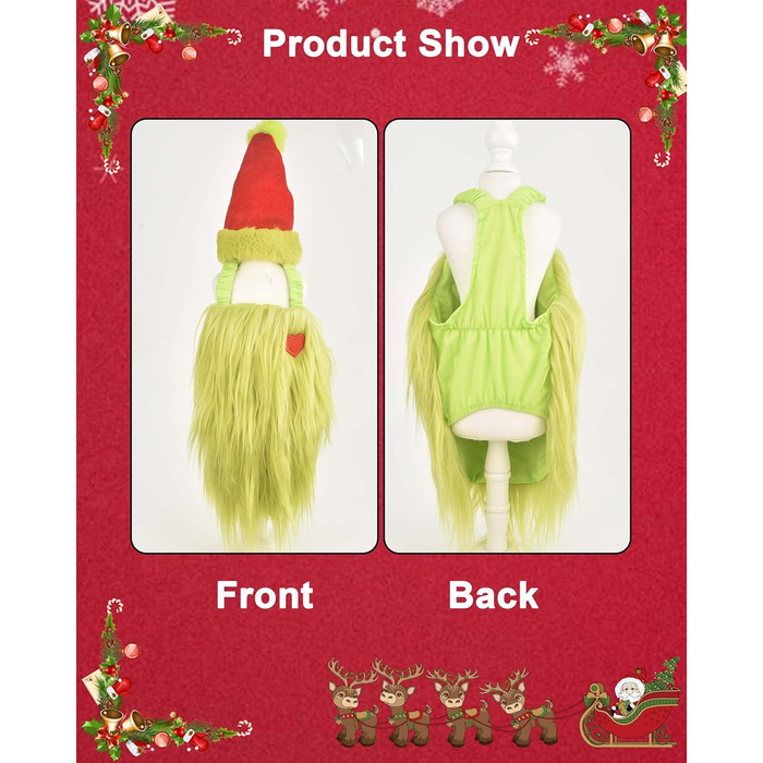 Костюм для собак з новорічною шапочкою, для собак та котів, костюм на Хелловін, костюм для маленьких, середніх та великих собак, розмір 4XL, зелений, обхват грудей 88 см