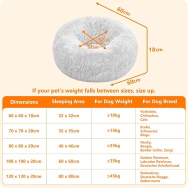 Ортопедичне ліжко для собак, кругле, м'яке, для котів та собак, лежанка-донатик, 60 см, сірий колір