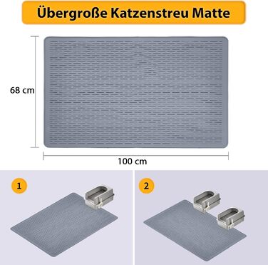 Силіконова килимок-підстилка для котячого туалету Iptienda, 100x68 см, водонепроникна, нековзна, сіра