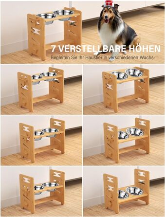 Підвищена годівниця для собак Vantic з підставкою, регульована висота, миска для маленьких собак та котів, з нержавіючої сталі, з двома мисками та протиковзкими ніжками (для середніх собак, бамбук)