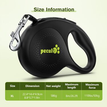 Рулетка для собак Pecute 8м, 50 кг, 360°, антиковзний хват, швидка зупинка, зелена