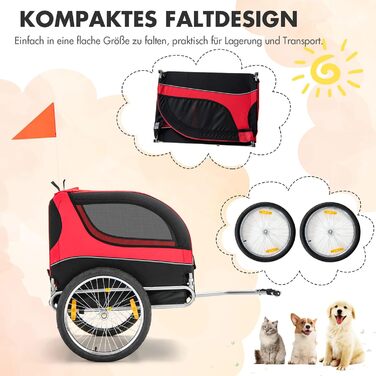 Фahrradanhänger GYMAX: Возик для собак на велосипеді, червоний, до 40 кг, 3 входи, складна конструкція