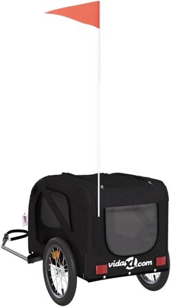 Причіп для собак VidaXL, причіп для тварин з відбивачами та прапорцем, вантажопідйомність 45 кг, Oxford-тканина, чорний (125 x 63 x 66 см)