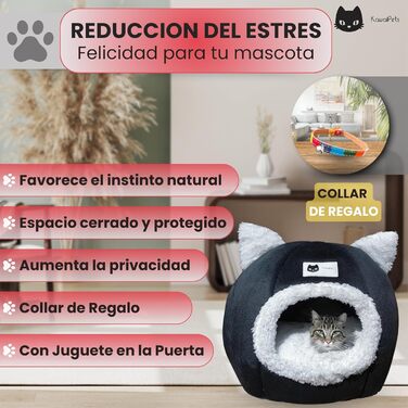 KawaiPets м'яке ліжко-іглу для котів з іграшкою, знімна подушка, подарунковий нашийник