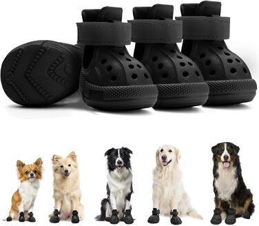 Чоботи для собак Eyein: захист лап влітку, дихаючі, антиковзкі, з регульованими світловідбиваючими смугами, для маленьких, середніх та великих собак, легко одягаються та знімаються (Чорний, Розмір 6), ширина 5.5 см