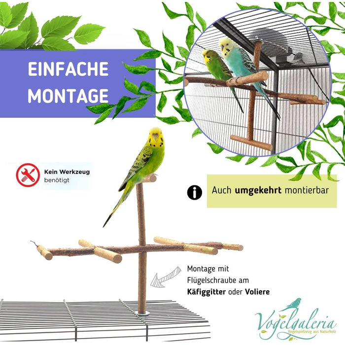 Vogelgaleria® Антена для клітки, іграшка-сидіння для птахів із натурального дерева