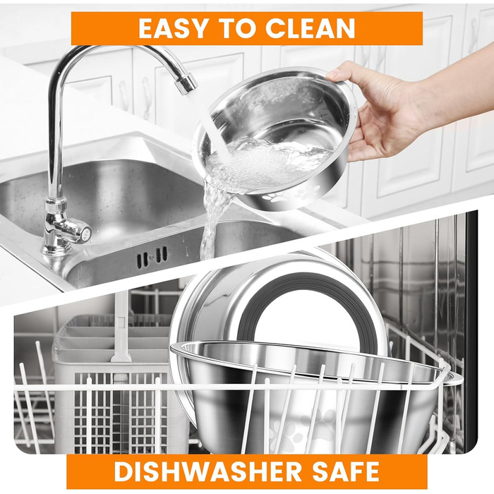 PETTOM Миски для собак з нержавіючої сталі, 2 шт. (3120 мл), миски для корму для собак великих, середніх та маленьких порід, миски для води для собак, антиковзкий силіконовий низ, розмір M - 21 см, сріблясті