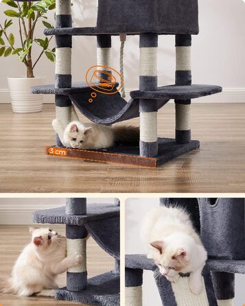 Комплекс для котів Feandrea PCT165G01, 168 см, сірий, з 13 стовпчиками, 2 платформами, 2 будиночками, гамаком та іграшками