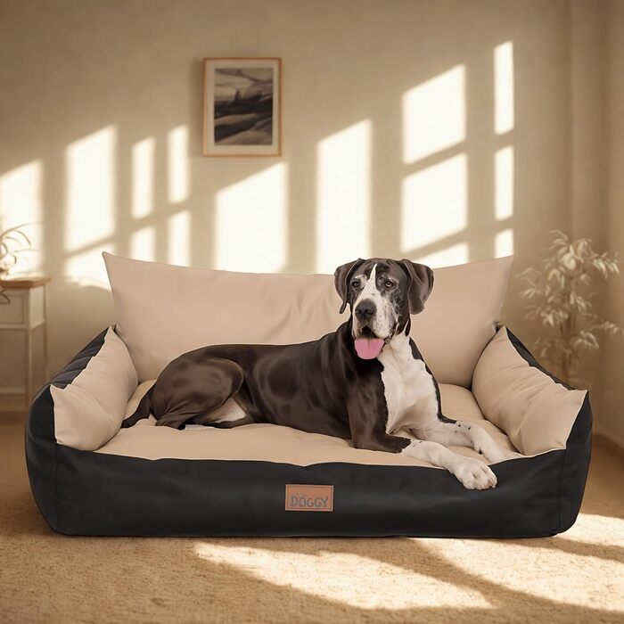 Водонепроникне ліжко для собак великих порід - ліжко-софа для собак, ліжко для собак середніх порід Joker, миється, знімний коврик, ліжко для собак Oeko-Tex, 106x80 см (XXXL, Бежевий)