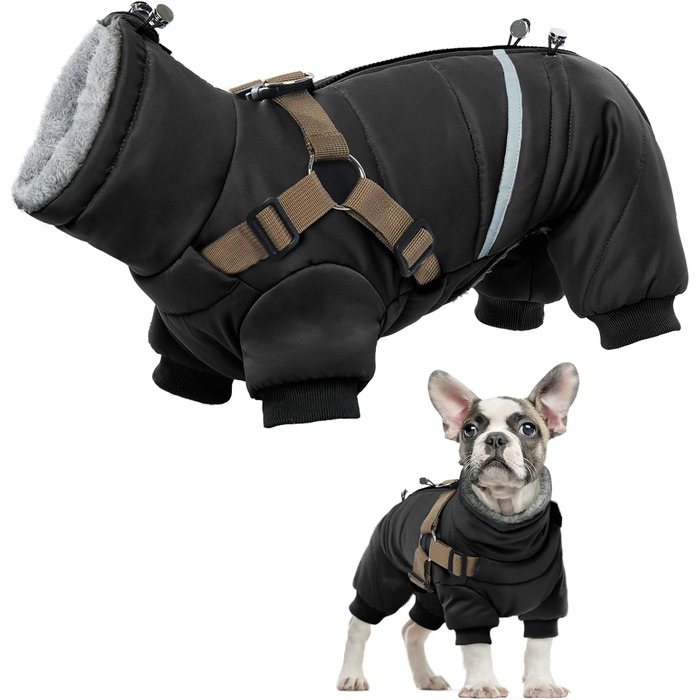 Зимовий теплий одяг для собак S, куртка для маленьких собак, теплий костюм для чихуахуа та бульдога (чорний, S)