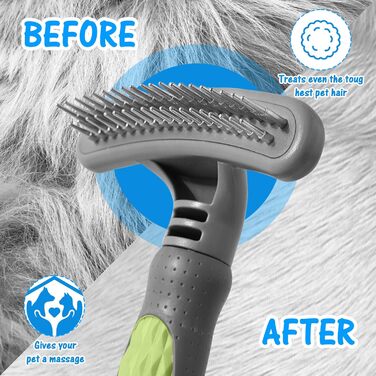 Професійна щітка для вичісування шерсті собак та котів, вичісувальна щітка для підшерстка, зменшує випадіння шерсті (зелена)