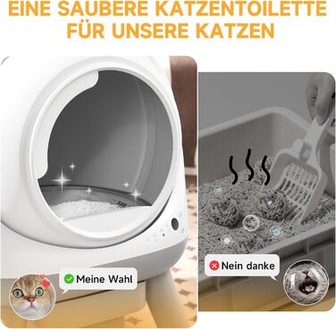 Автоматичний лоток для котів ELS PET з самоочищенням, захистом від розльоту, керуванням через додаток, без запаху, з килимком для котячого туалету та пакетами для сміття (для кількох котів) (Чорний та Сірий) (Білий Сірий)