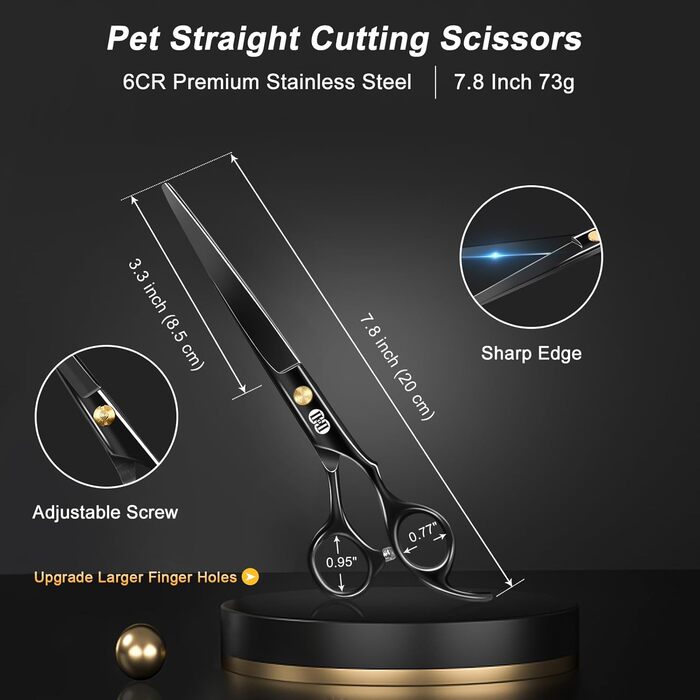 Набір професійних ножиць для грумінгу собак CIICII 10-в-1 з безпечними закругленими кінцями (для собак, котів, тварин). Підходить для стрижки, прорізування та формування шерсті. Срібно-чорний колір.