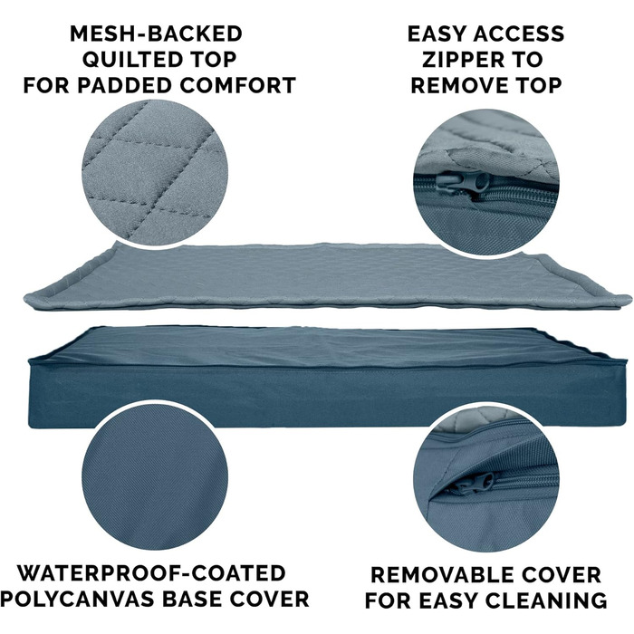 Гіркий собачий лежак Furhaven з охолоджуючим гелем, водовідштовхувальний, для собак середніх та маленьких порід, до 15,9 кг, знімний, пральний чохол, для дому та вулиці, блакитний, розмір L (91 x 69 x 8 см)