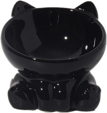 Керамічна годівниця для котів YLWX, піднята, нахилена, захист шиї, чорна