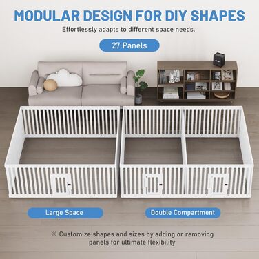 Клітка для цуценят FASRIOU Indoor 65 см, пластикове огородження для собак з антиковзкими присосками, вольєр для маленьких собак, 18 панелей (200 x 168 x 65 см), з двома секціями