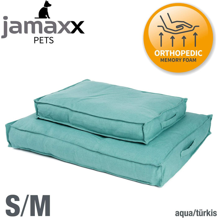 JAMAXX Преміум подушка для собак ортопедична з Memory Foam, чохол з льону, що стирається, захист від вологи. М'яка та комфортна, з віскоеластичною наповнювачем. Собаче ліжко JAMAXX PDB1005 (S) 65x50 см (M: 90x70 см), Aqua/Туркіс