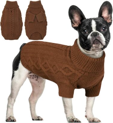 Теплий собачий светр Schlicht & Elegant для середніх собак з отвором для повідка, для Французького бульдога, колір кава (M)