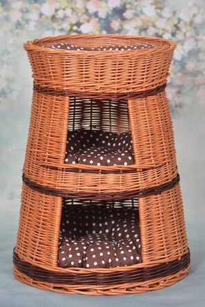 Багатоярусна котяча кімната з трьох поверхів, корзина для кота з плетеної лози, котячий будиночок з подушкою, котячий турнік